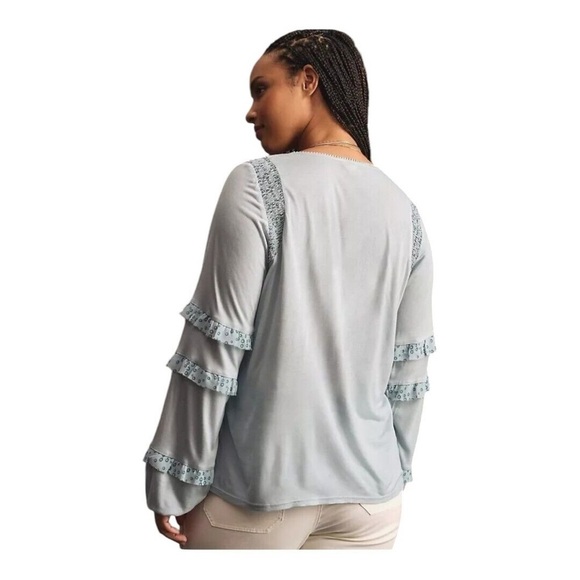 Tiny Brand Anthropologie Women’s Blue Motif Long-Sleeve Ruffled Top size Large - Picture 3 of 14